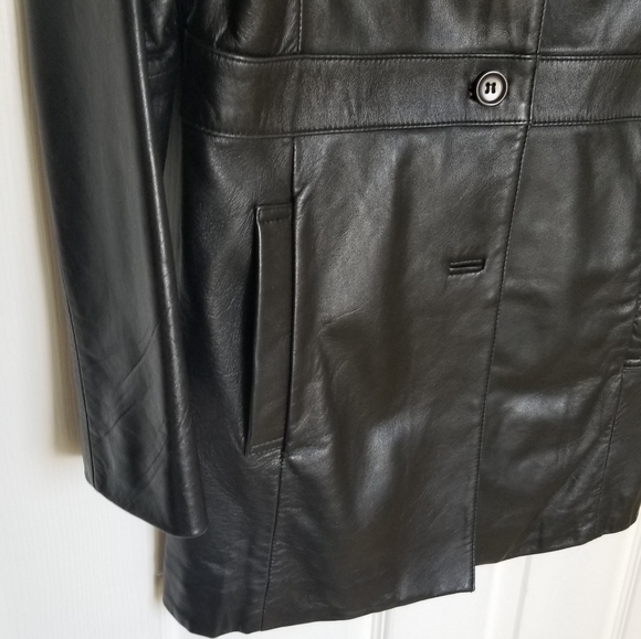 Classic Mid Length Black Leather Jacket - Picture 3 of 5